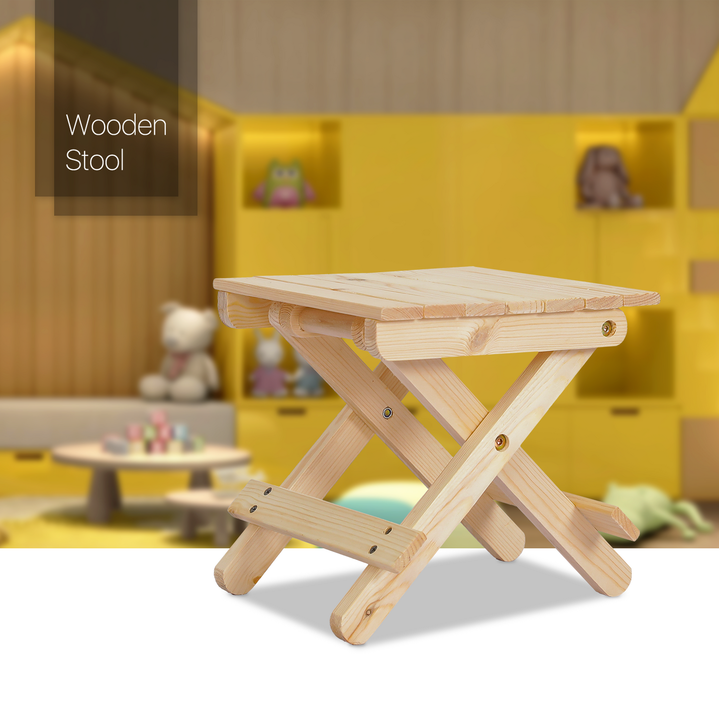 Wooden Mini Folding Stool Foot Rest - 10" - Natural