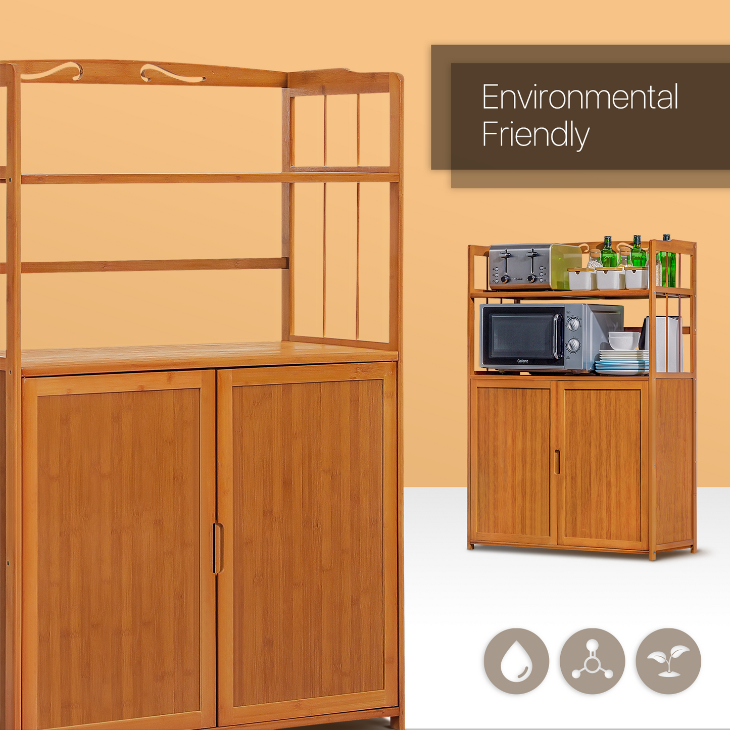 Freestanding Kitchen Cupboard - Bottom Storage Sideboard - 4 Tier - Natural