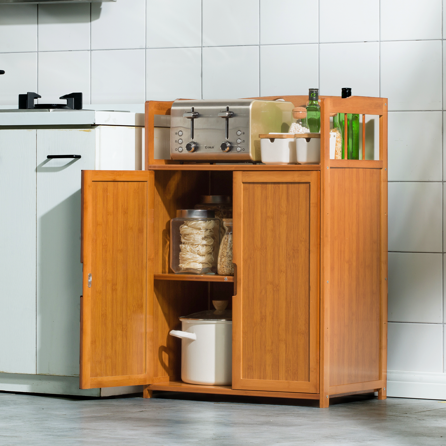 Two Doors Bottom Space Cupboard - Natural