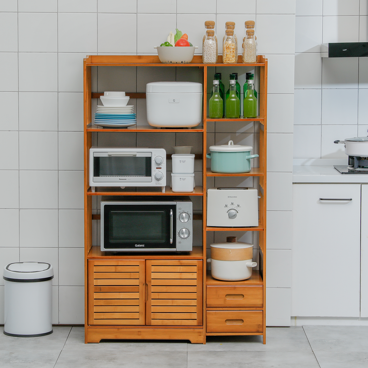 Freestanding Kitchen Cupboard - with Bottom Storage Sideboard & Drawer - 36" - Brown