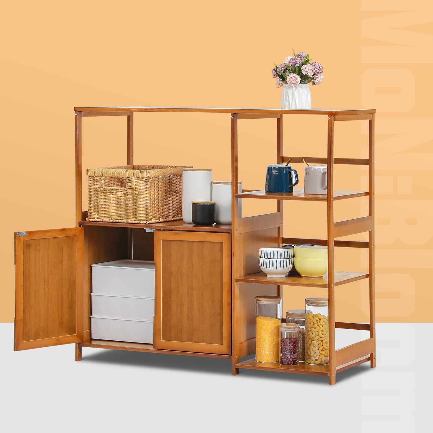 Freestanding Kitchen Cupboard - Bottom Storage Sideboard - 39" - Brown