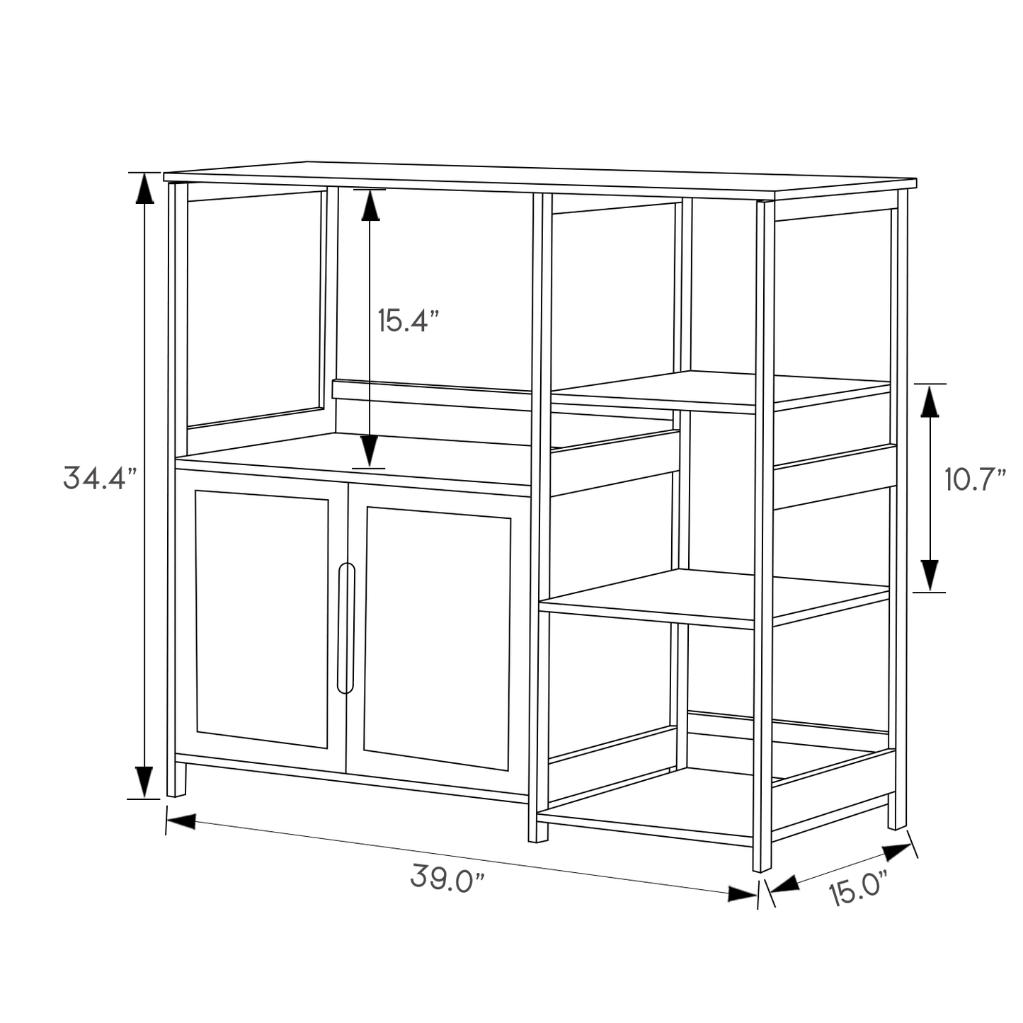 Freestanding Kitchen Cupboard - Bottom Storage Sideboard - 39" - Brown
