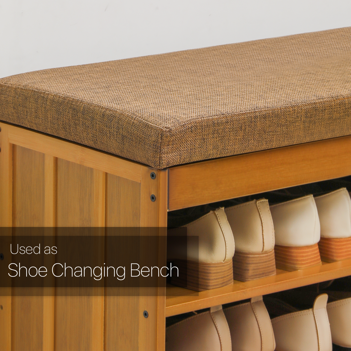 Shoe Rack Organizer Cabinet - Changing Bench - with Upholstered Flip-Open Storage - 3 Tier - Brown
