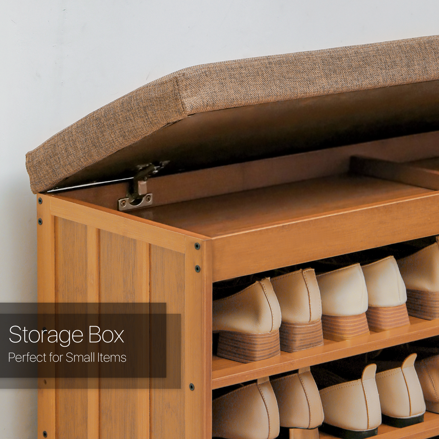 Shoe Rack Organizer Cabinet - Changing Bench - with Upholstered Flip-Open Storage & Drop Down Door - 2 Tier - Brown