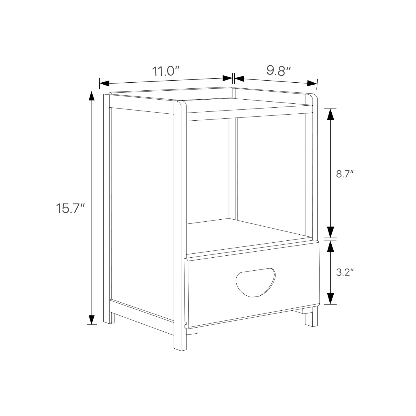 Bedside Cabinet Storage Shelf Nightstand - with Single Drawer