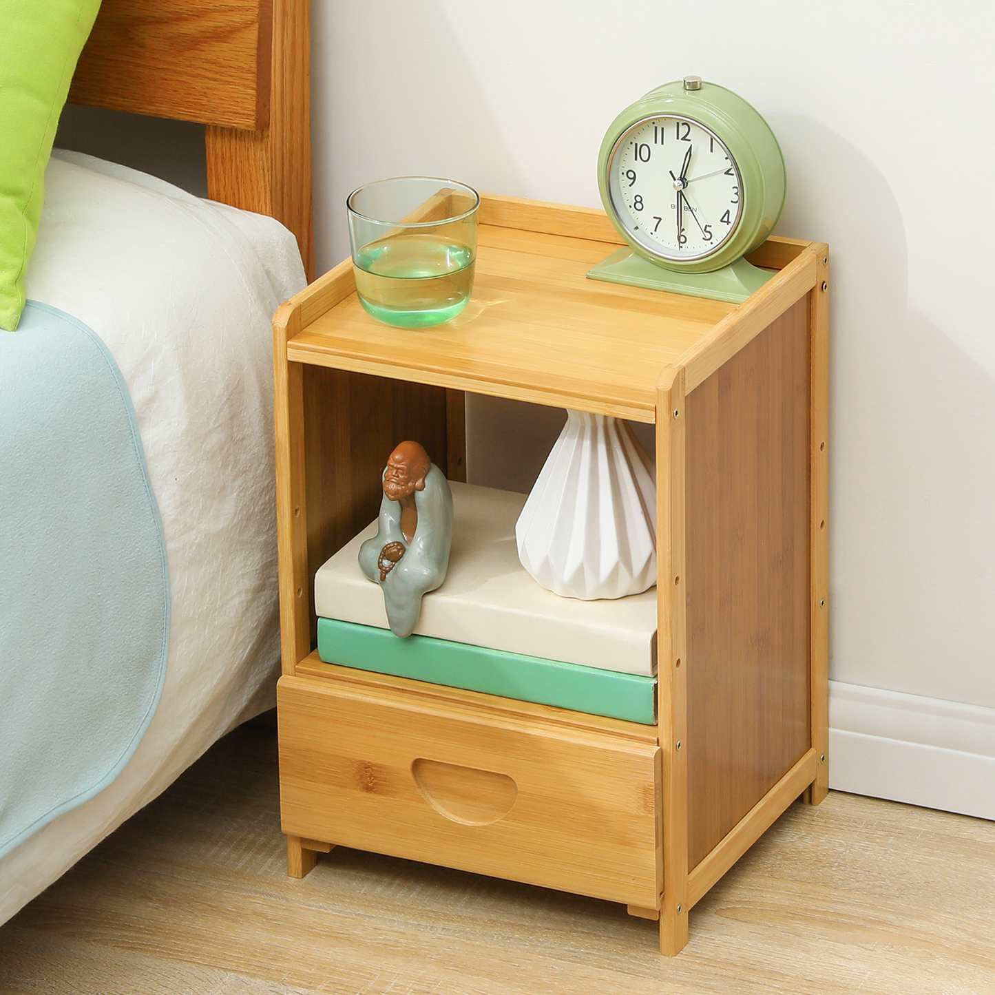 Bedside Cabinet Storage Shelf Nightstand - with Single Drawer