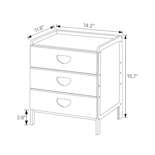 Bedside Cabinet Storage Shelf Nightstand - with Triple Drawer