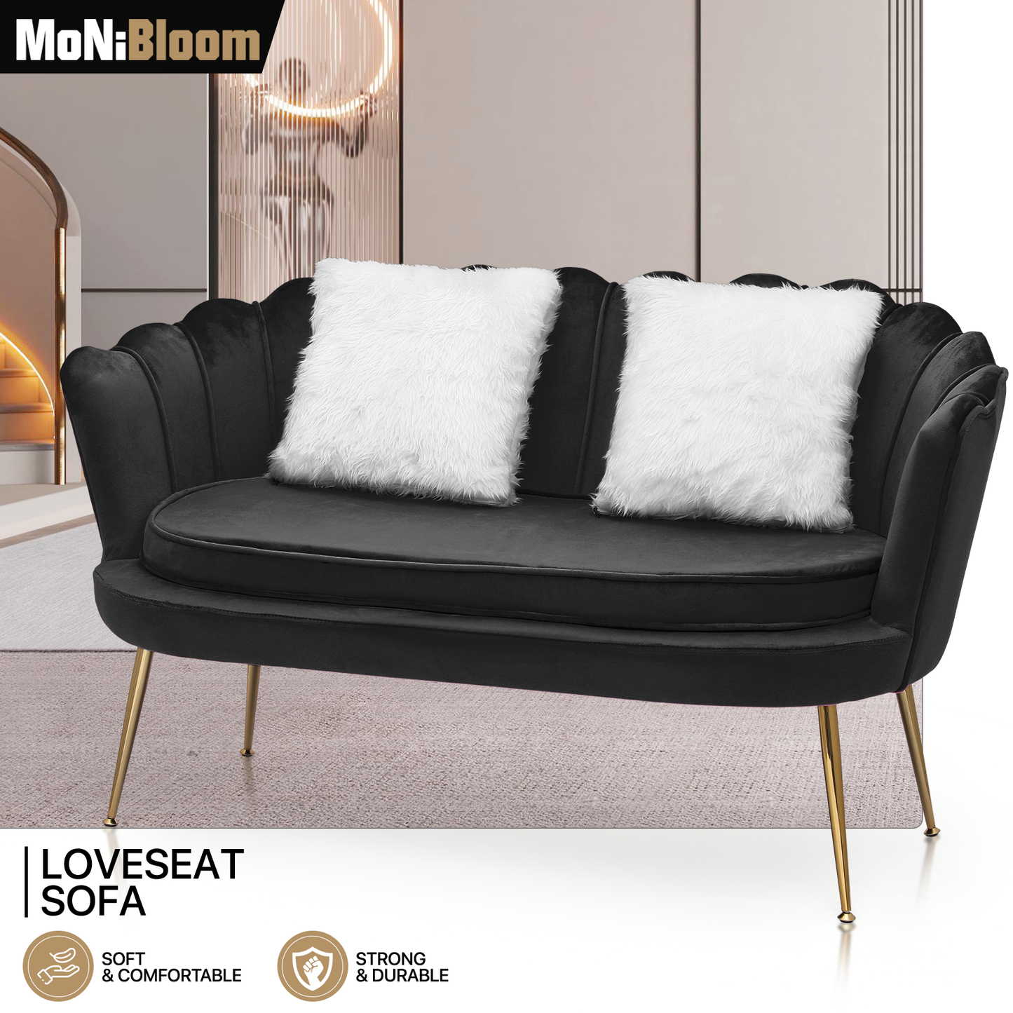 52" Velvet Tufted Upholstered Sofa Couch - Love Seat w/2 Pillows