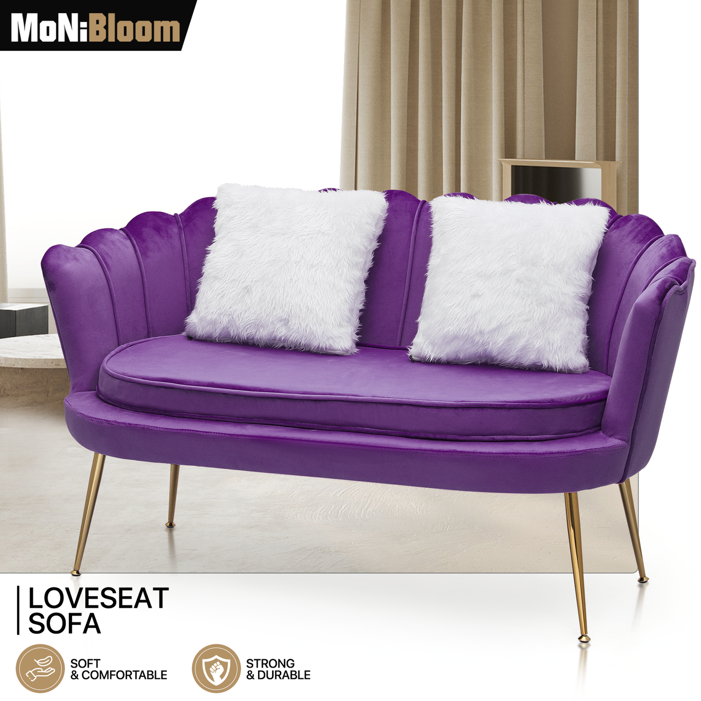 52" Velvet Tufted Upholstered Sofa Couch - Love Seat w/2 Pillows