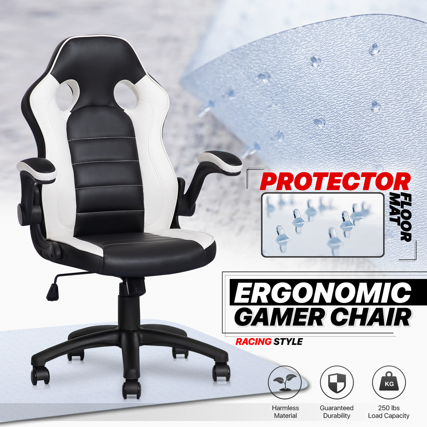 Two-Tone Racing Game Chair - 29" x 47" Studded Mat Set