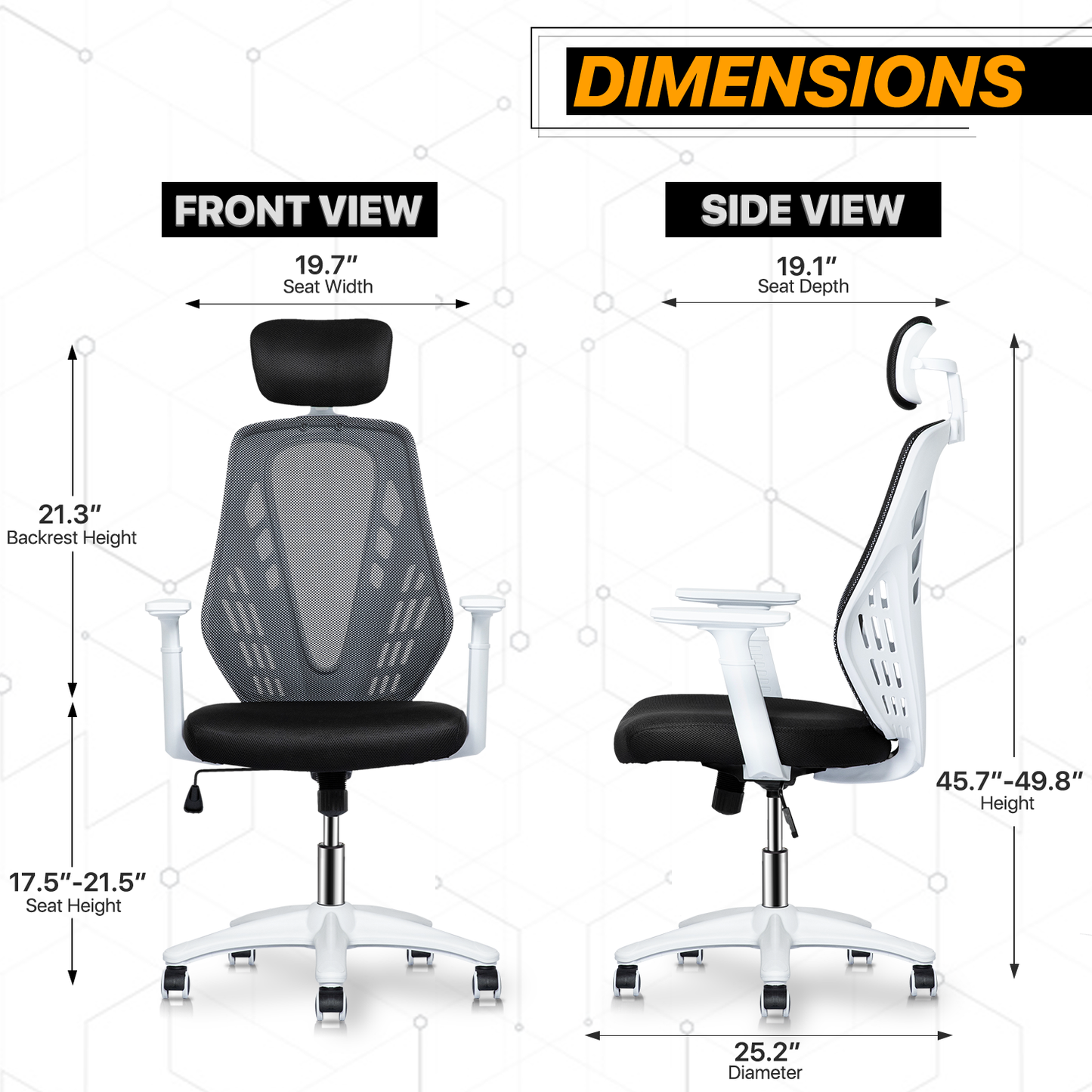 Mesh Task Chair with Headrest - 29" x 47" Studded Mat Set