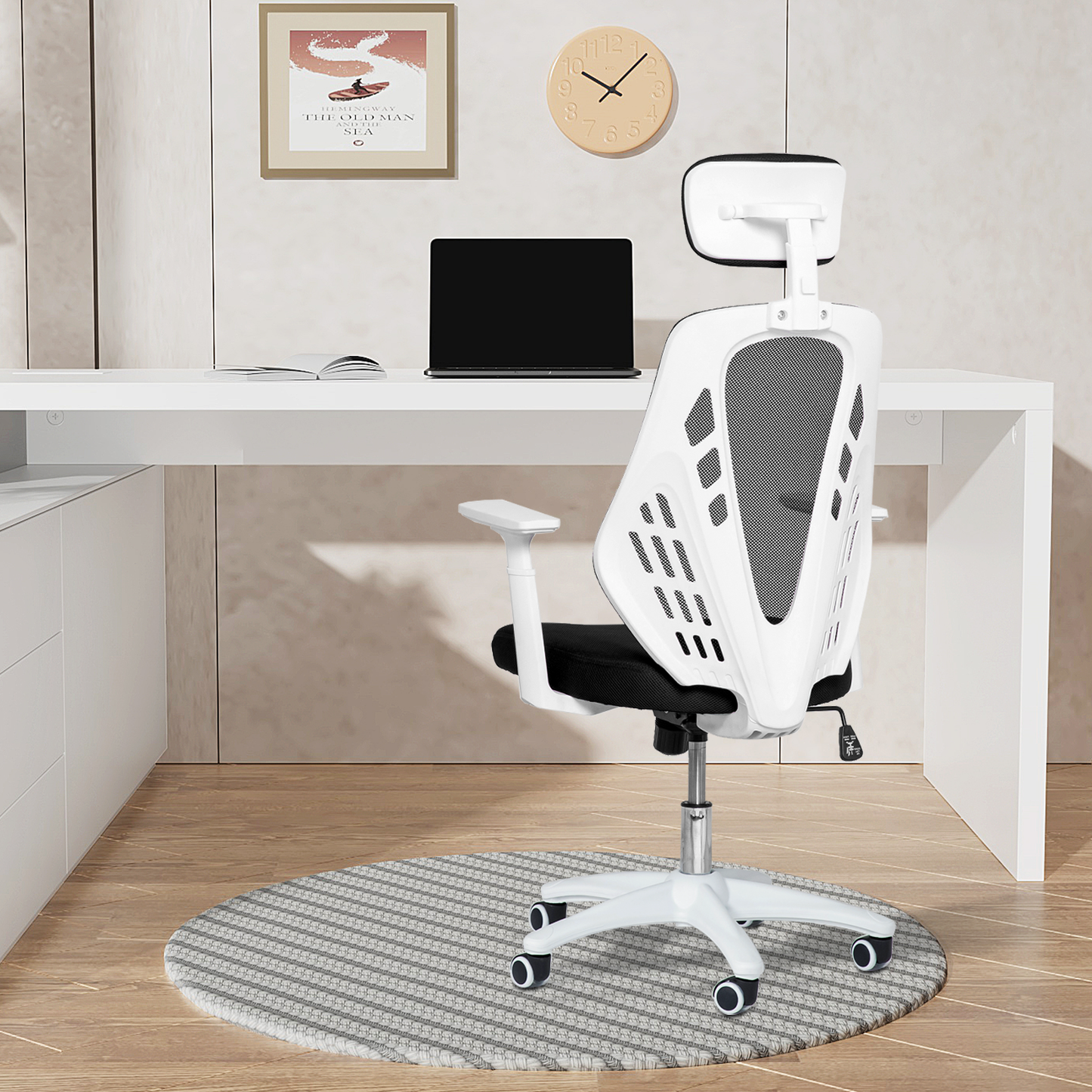 Mesh Task Chair with Headrest - 29" x 47" Studded Mat Set