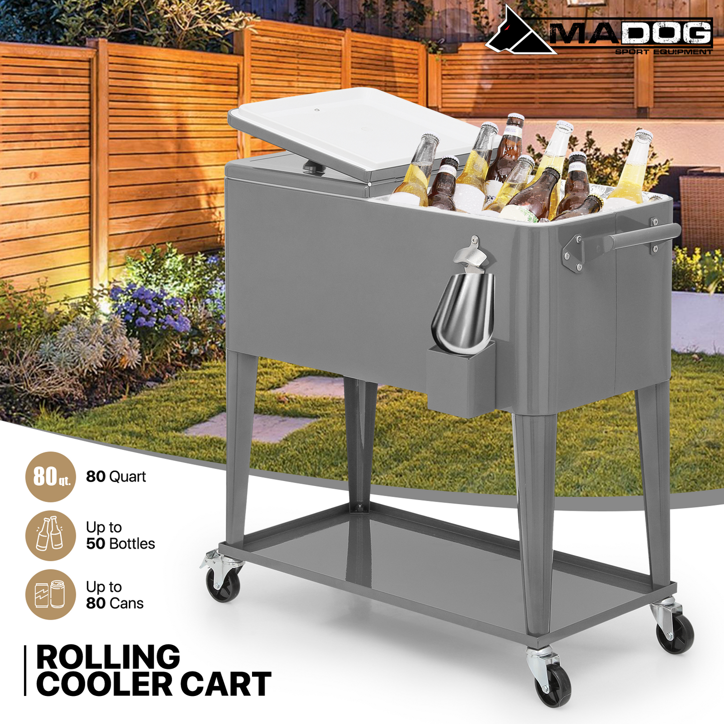 Rolling Cooler Cart - 80 Quart - w/Ice Scoop
