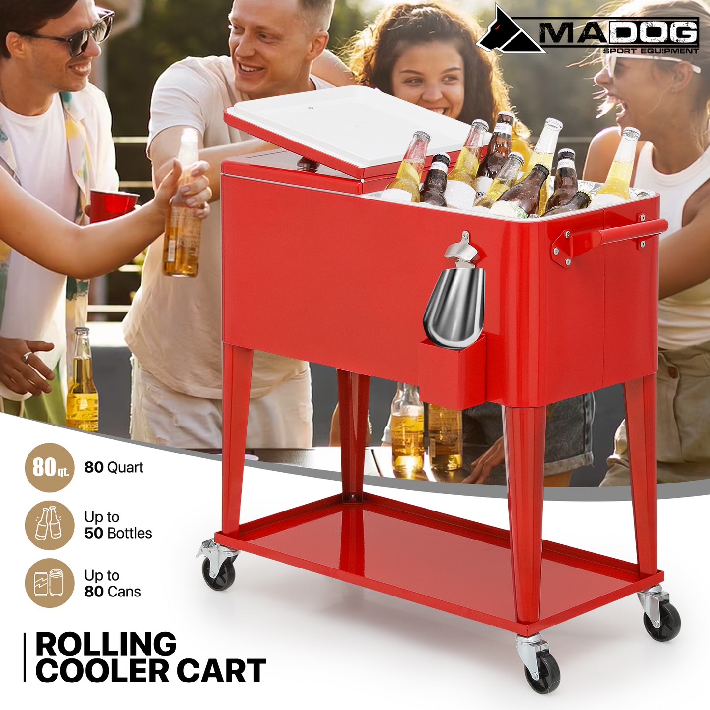 Rolling Cooler Cart - 80 Quart - w/Ice Scoop