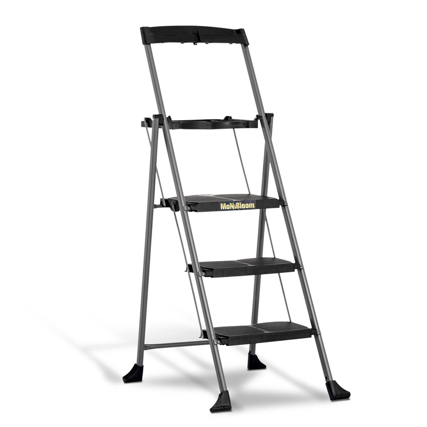 Tool Holder Handle Folding Step Ladder w/Tool Tray - 3 Steps 4.43 ft/53.1", Black