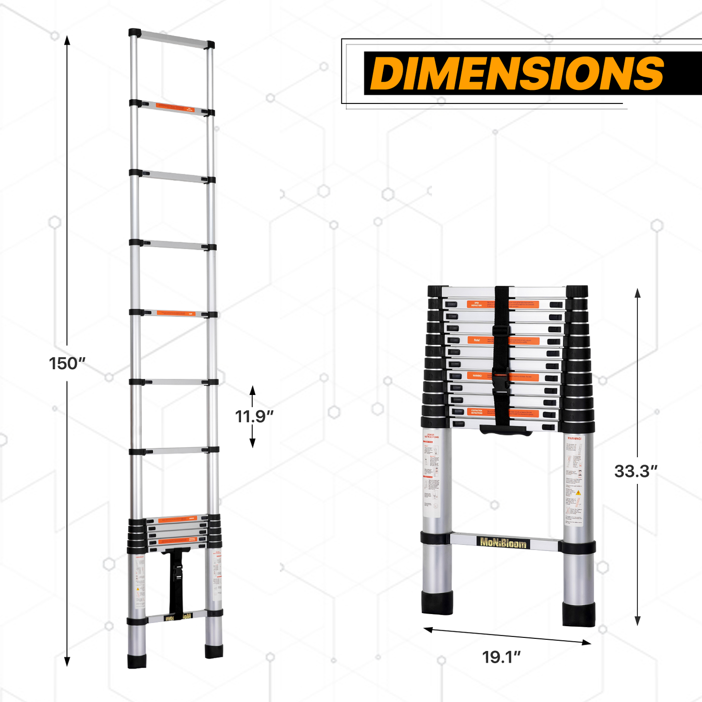Telescoping Ladder - 13 Steps 12.5 ft/150.0", Black/Siiver