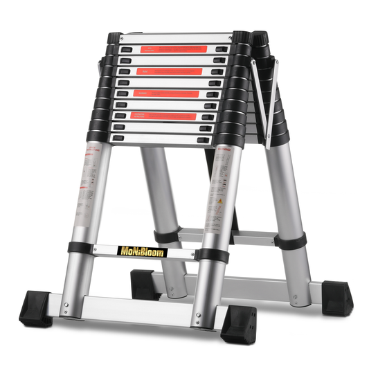 A-Frame Telescoping Ladder w/Stabilizer Bar - 11 Steps 10.17 ft/122.0", Black/Siiver