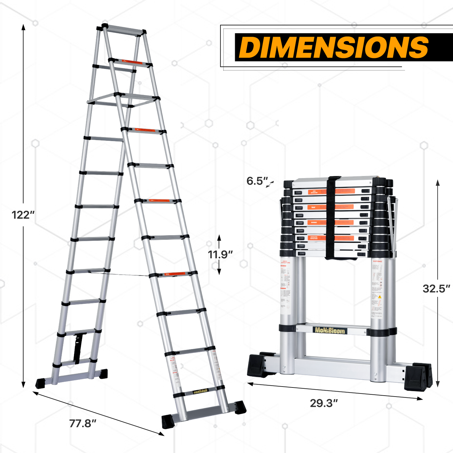 A-Frame Telescoping Ladder w/Stabilizer Bar - 11 Steps 10.17 ft/122.0", Black/Siiver