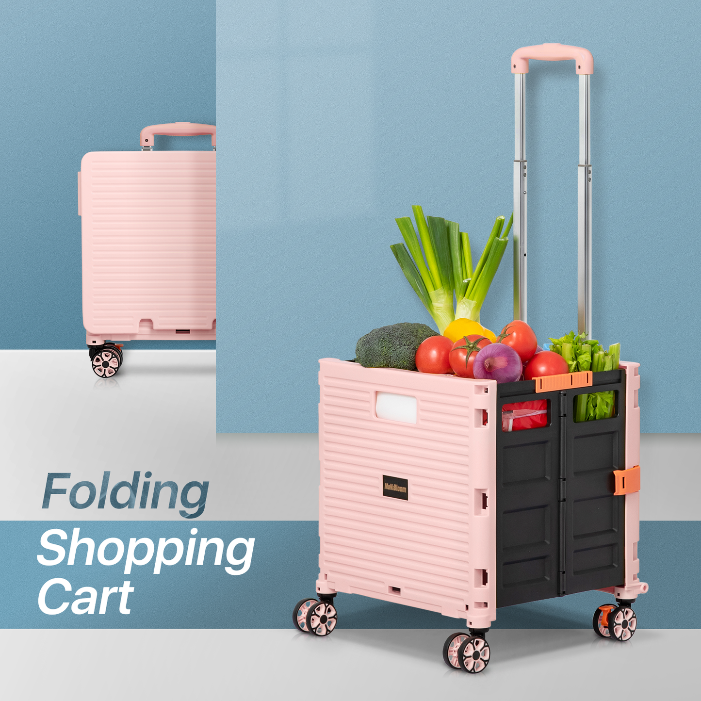 4-Wheeled Folding Shopping Cart w/Swivel Caster - 55 Litre