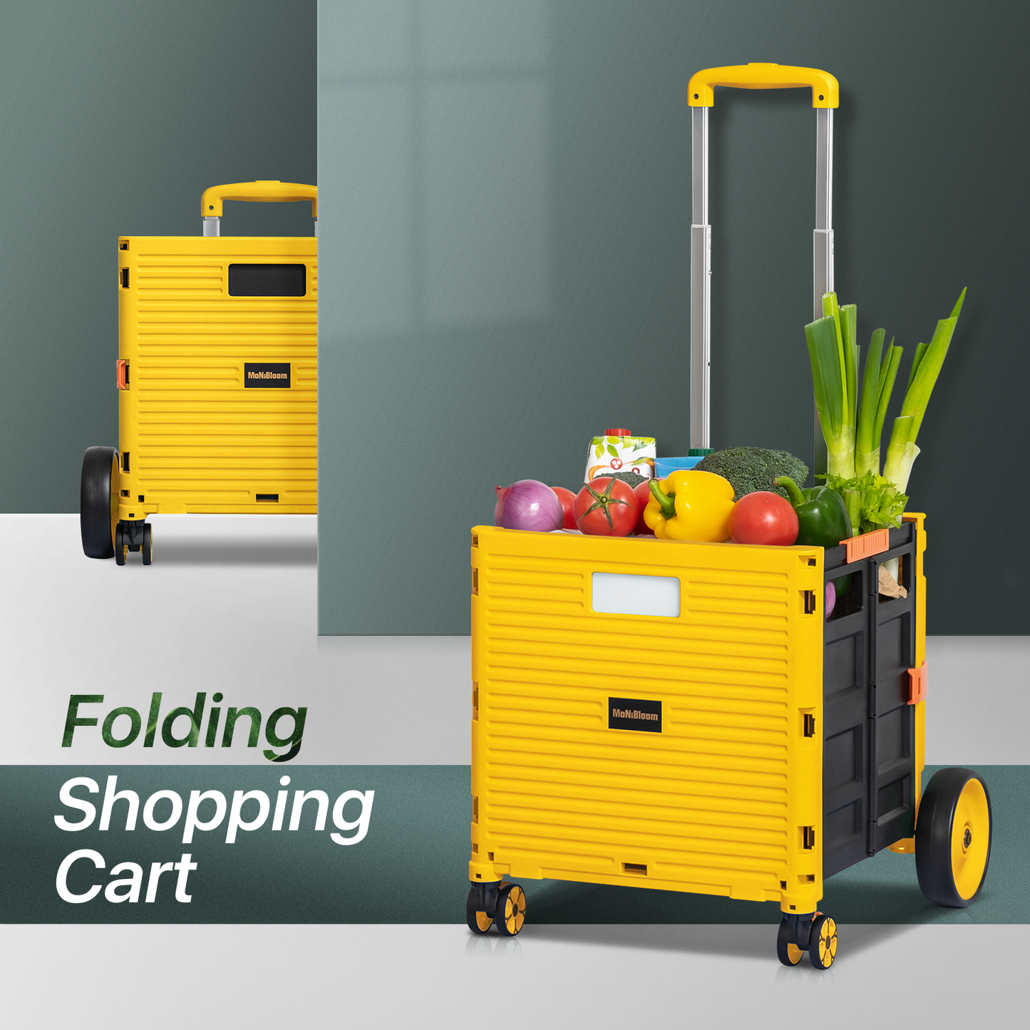 4-Wheeled Folding Shopping Cart w/Oversized Rear Caster - 55 Litre
