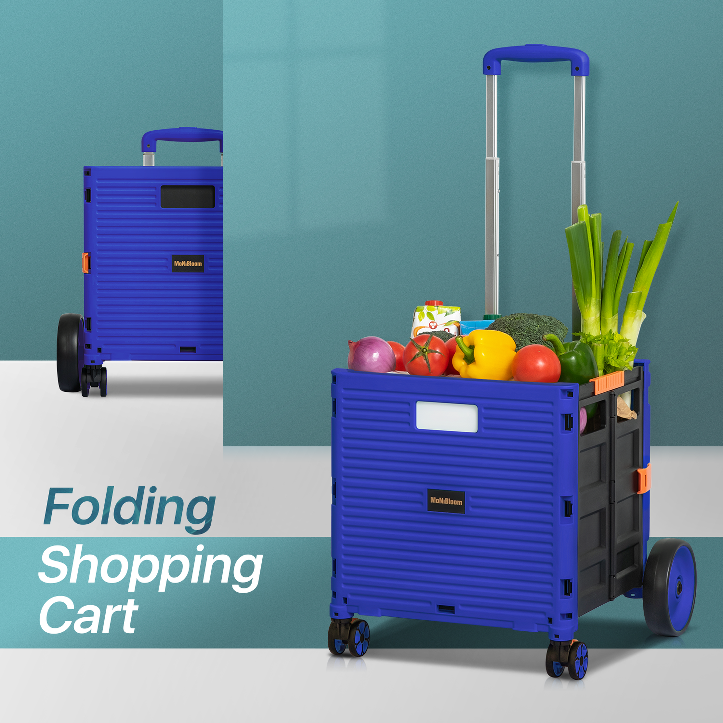 4-Wheeled Folding Shopping Cart w/Oversized Rear Caster - 55 Litre