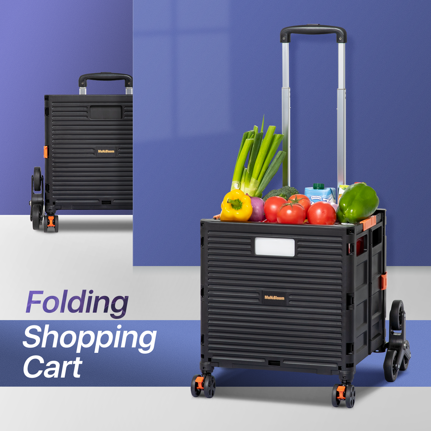 8-Wheeled Folding Shopping Cart w/Stair Climber - 55 Litre