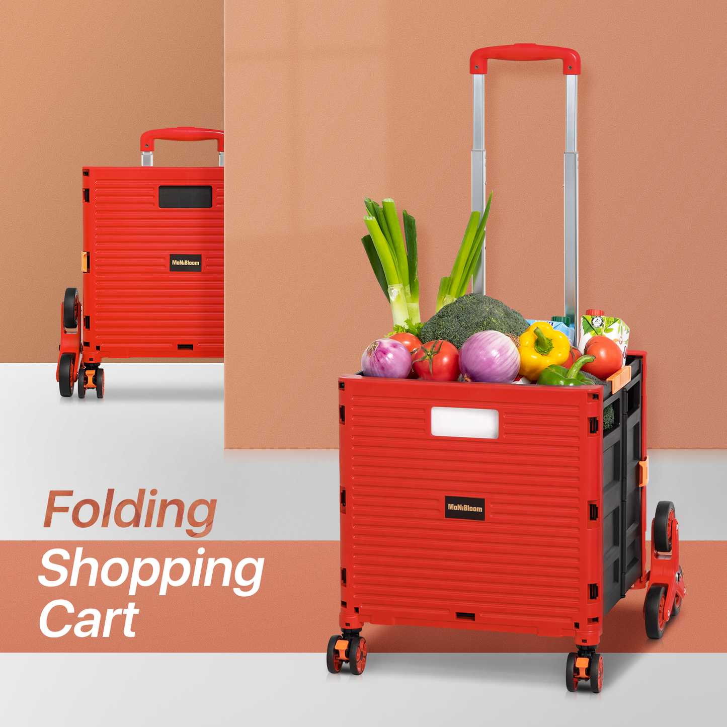 8-Wheeled Folding Shopping Cart w/Stair Climber - 55 Litre