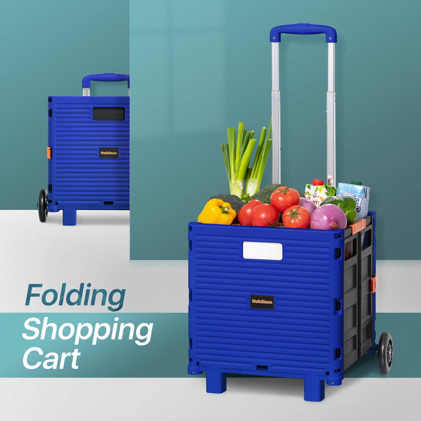 2-Wheeled Folding Shopping Cart w/Rubber Rear Caster - 55 Litre
