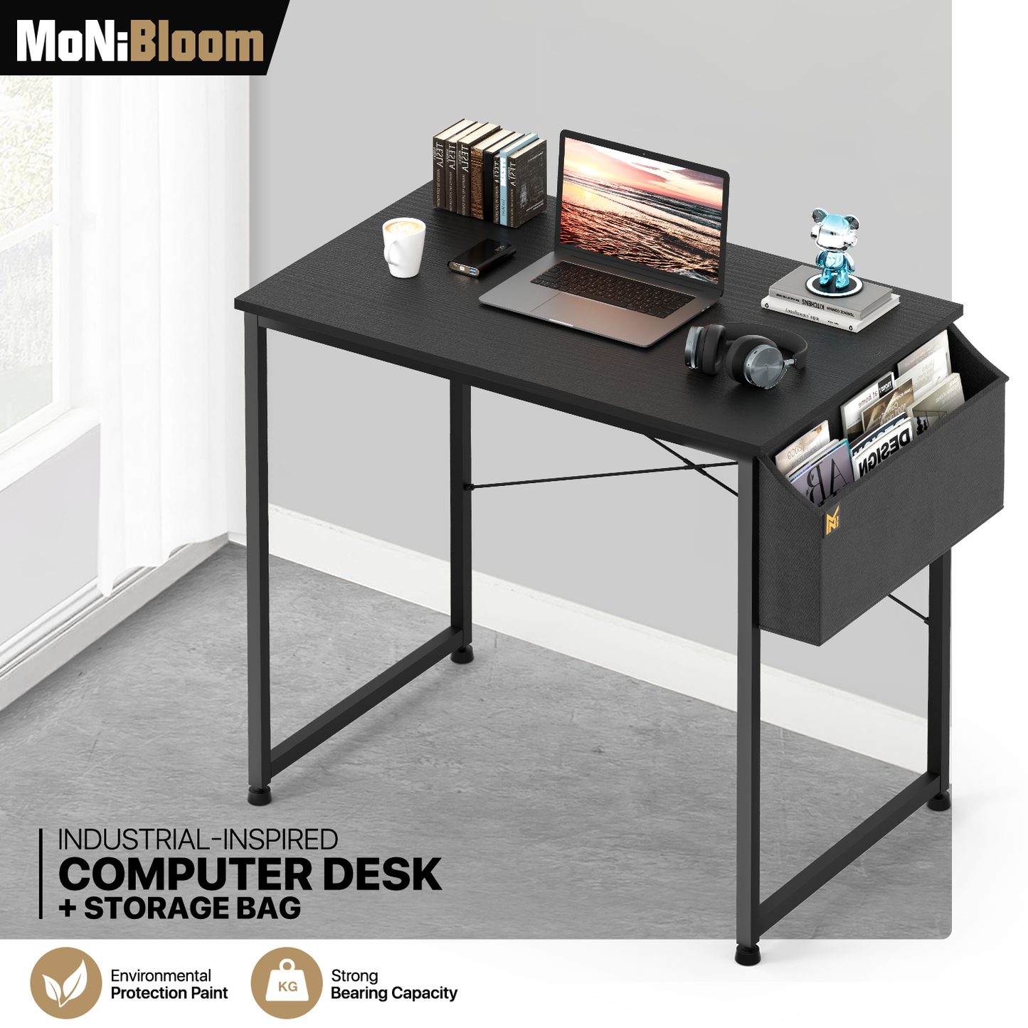 Black Willow Wood Computer Desk (Various sizes) - with Storage Bag