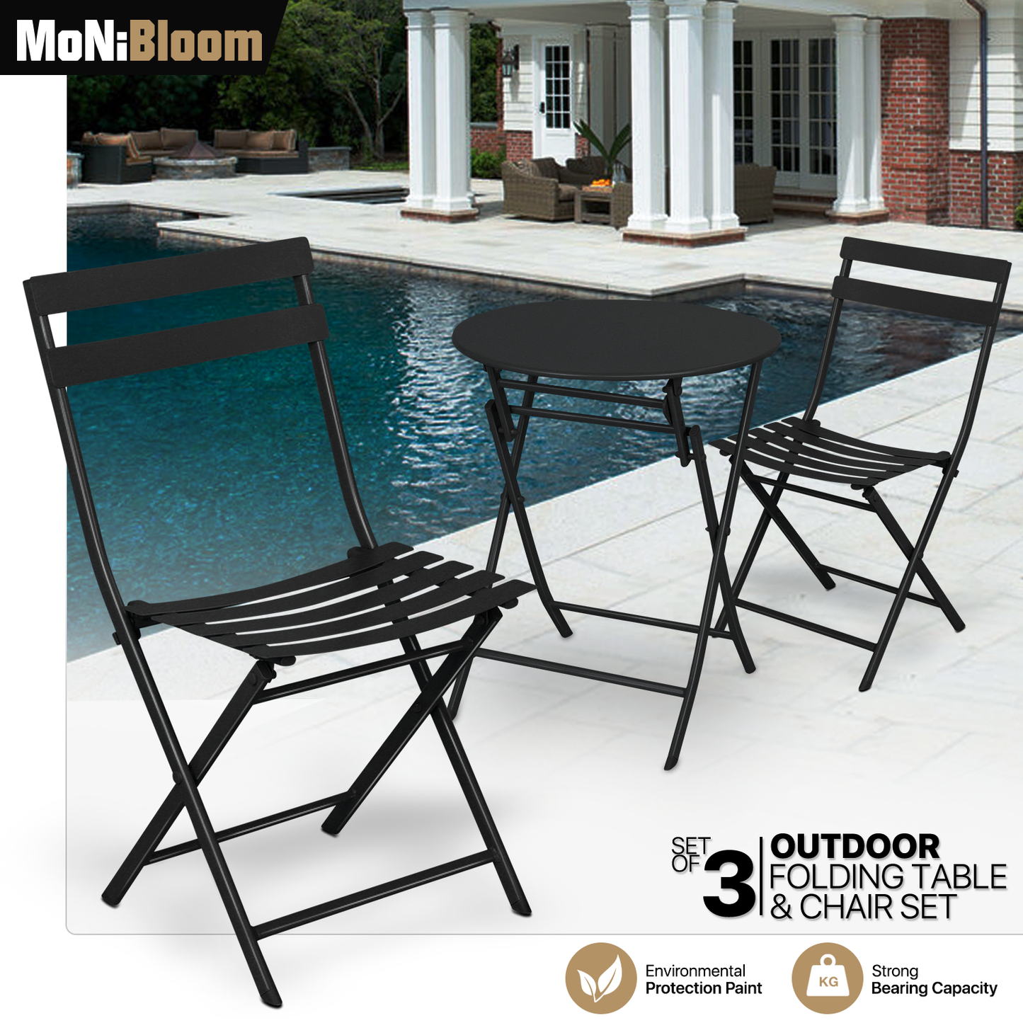Patio Bistro Set - Metal Table & 2 Chairs