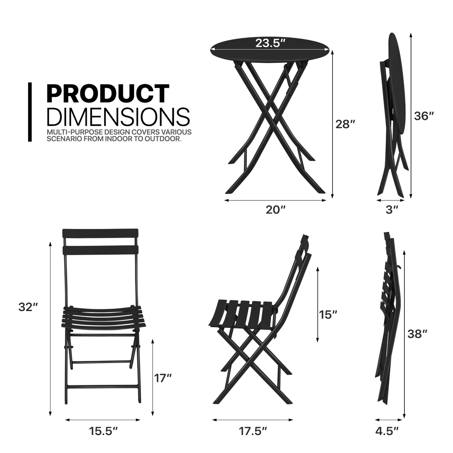 Patio Bistro Set - Metal Table & 2 Chairs