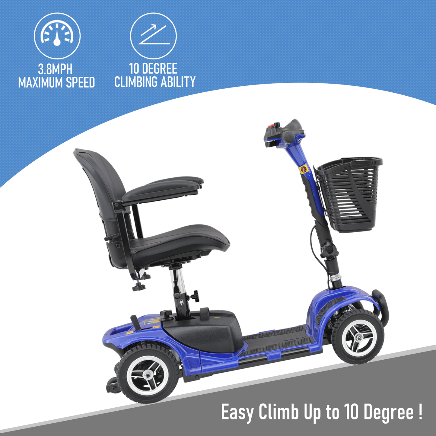 4-Wheels Mobility Scooter - 12 Miles of Battery Life - Adjustable Seat - Up to 3.8mph