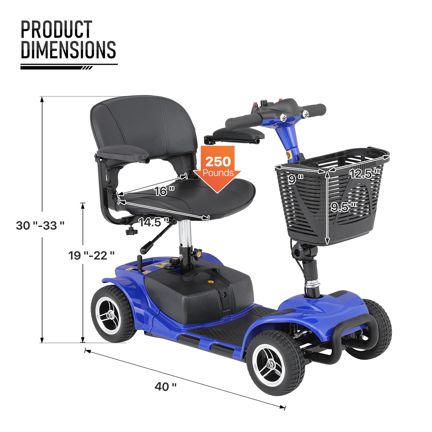 4-Wheels Mobility Scooter - 12 Miles of Battery Life - Adjustable Seat - Up to 3.8mph