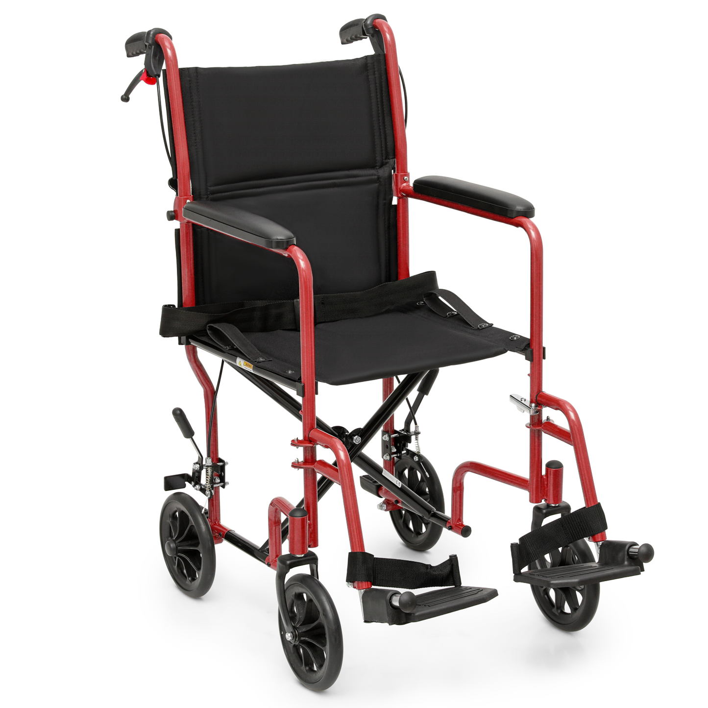 Lightweight Transport Wheelchair - FDA Approved, with Handbrakes, Red
