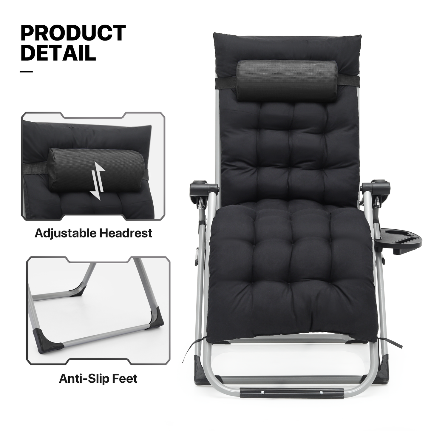 Folding Zero Gravity Chair 20.5"x28"x44" - Detachable Cushion & Headrest