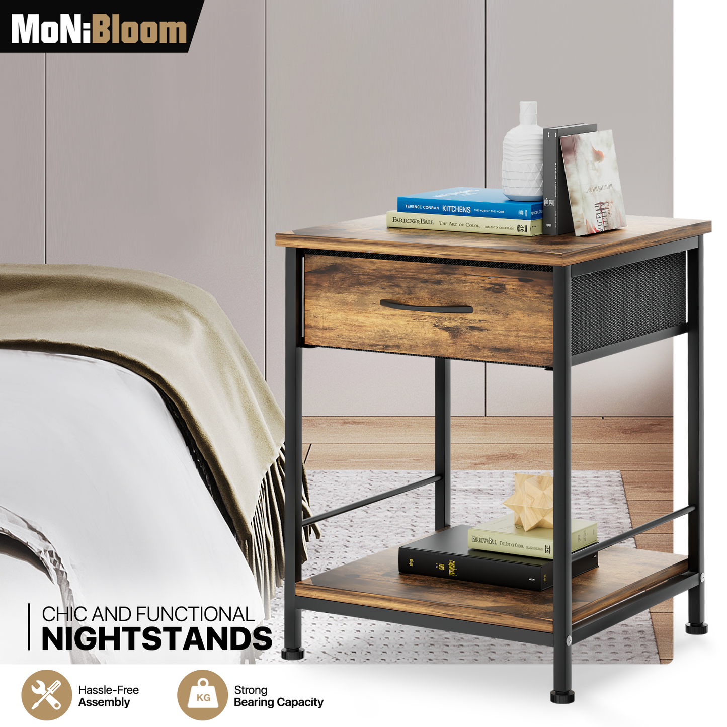 Bedside Nightstand Sofa End Table - 16"x16"x21"
