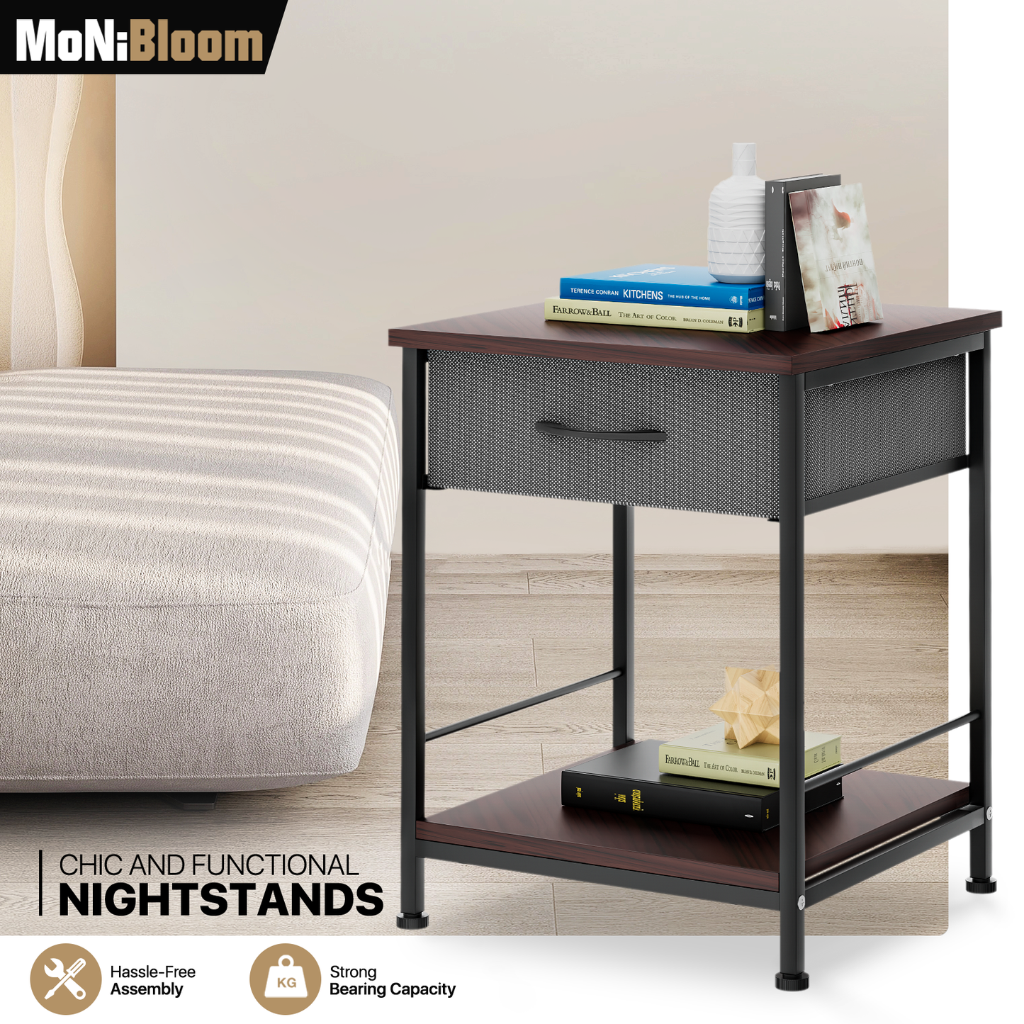 Bedside Nightstand Sofa End Table - 16"x16"x21"