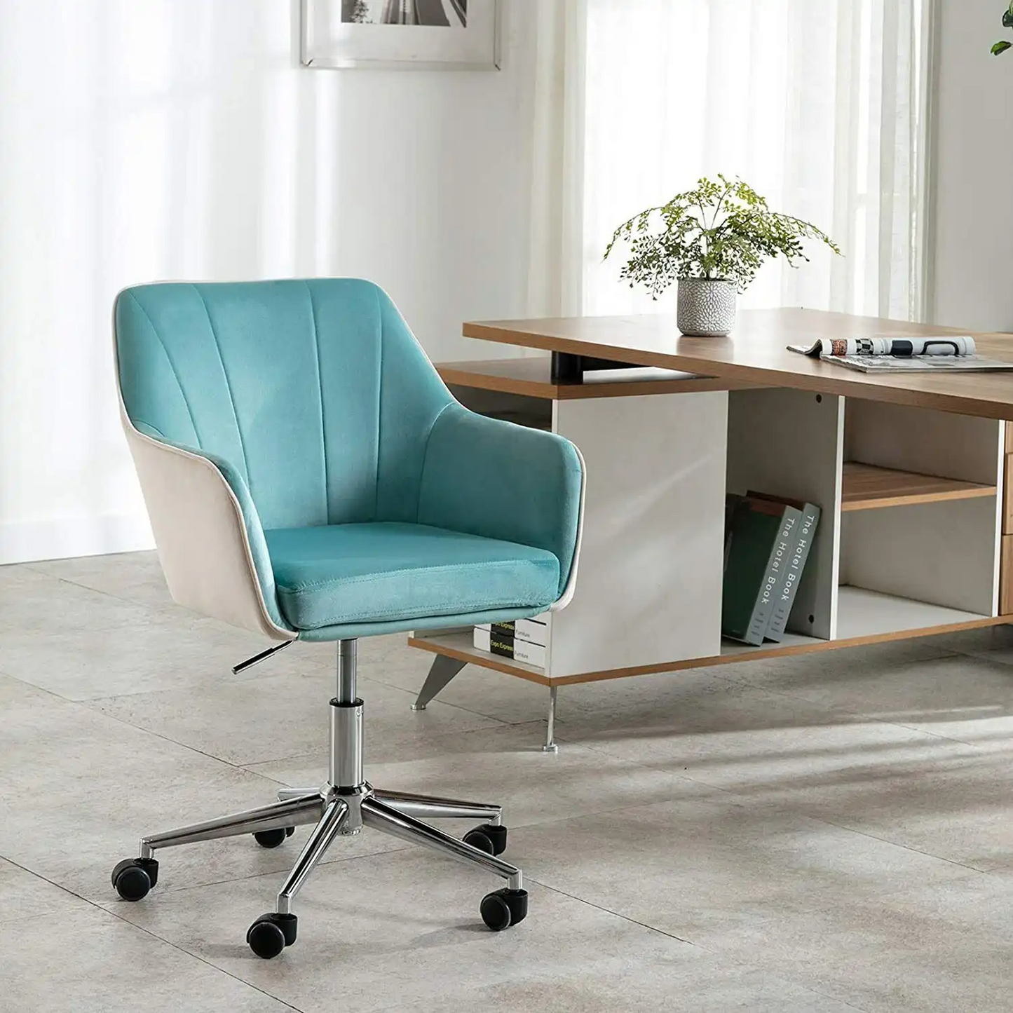 Velvet Computer Chair Adjustable Mid-Back Home Office Swivel Desk Executive Seat