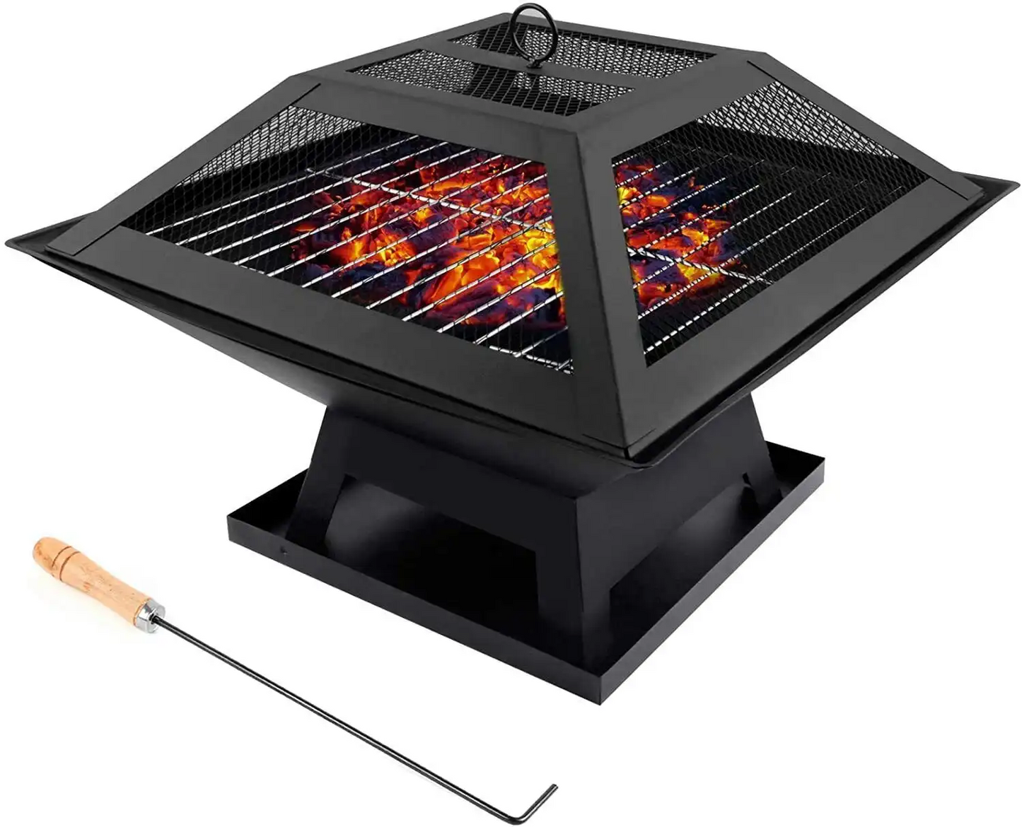 18.5"Square Wood Burning Fire Pit - Poker+Spark Screen