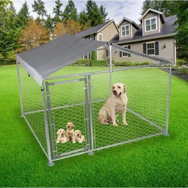 Pet Playpen Exercise Portable Fence w/Waterproof Roof - 4 Panel