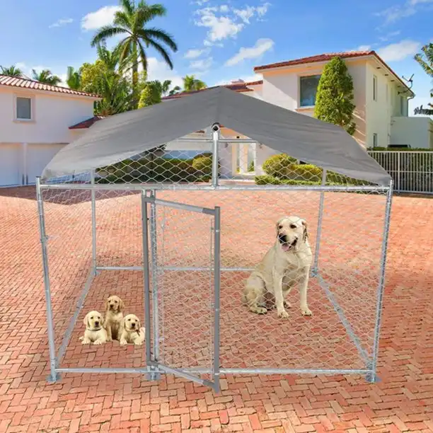 Pet Playpen Exercise Portable Fence w/Waterproof Roof - 4 Panel