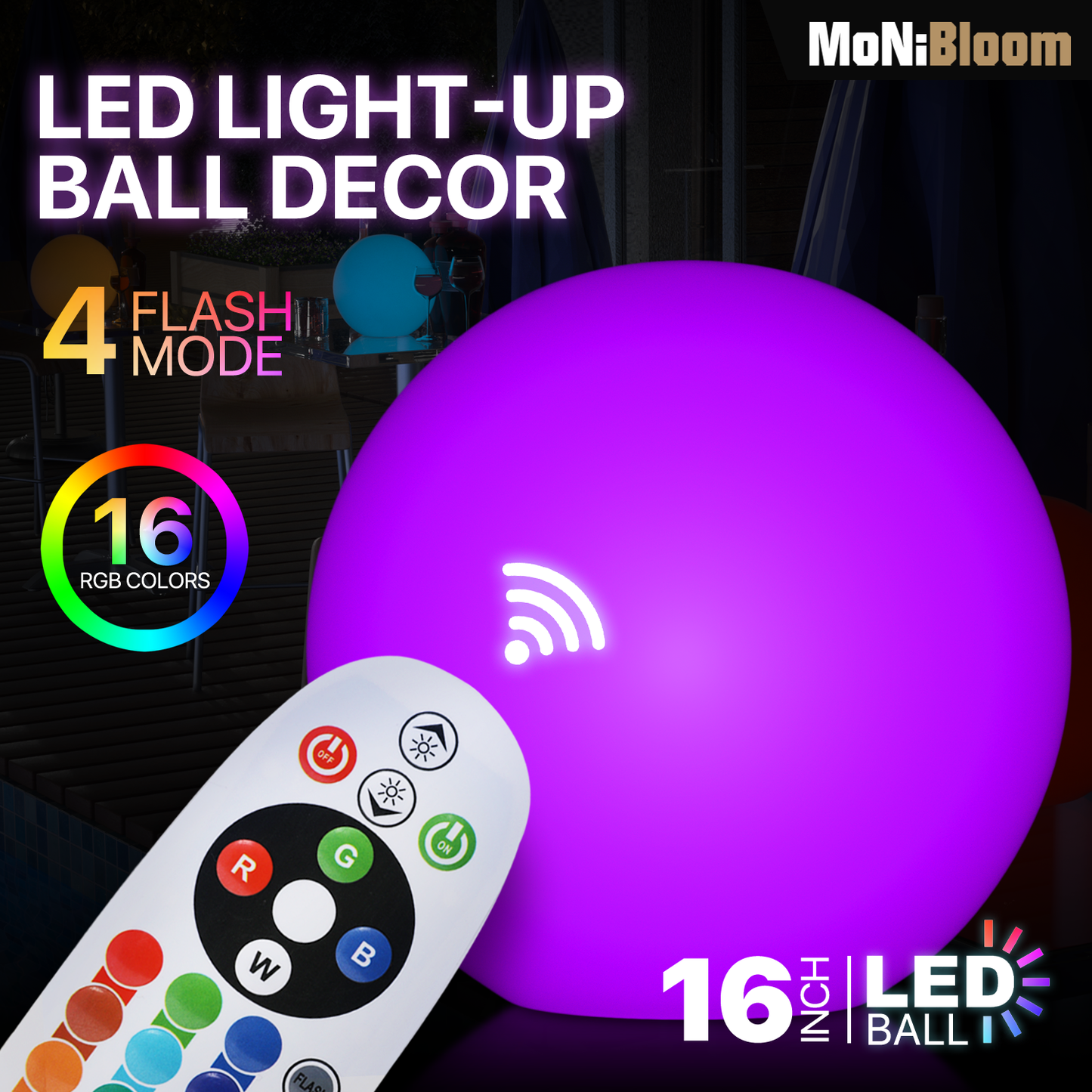 LED - Decor Light - 16''Ball - 16 Colors Remote Control