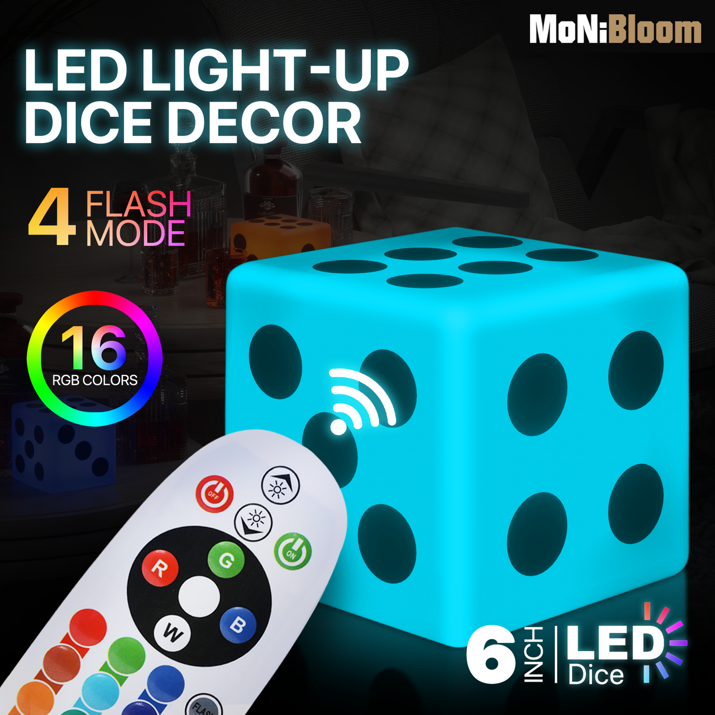 LED - Decor Light - 6''Dice Cube - 16 Colors Remote Control