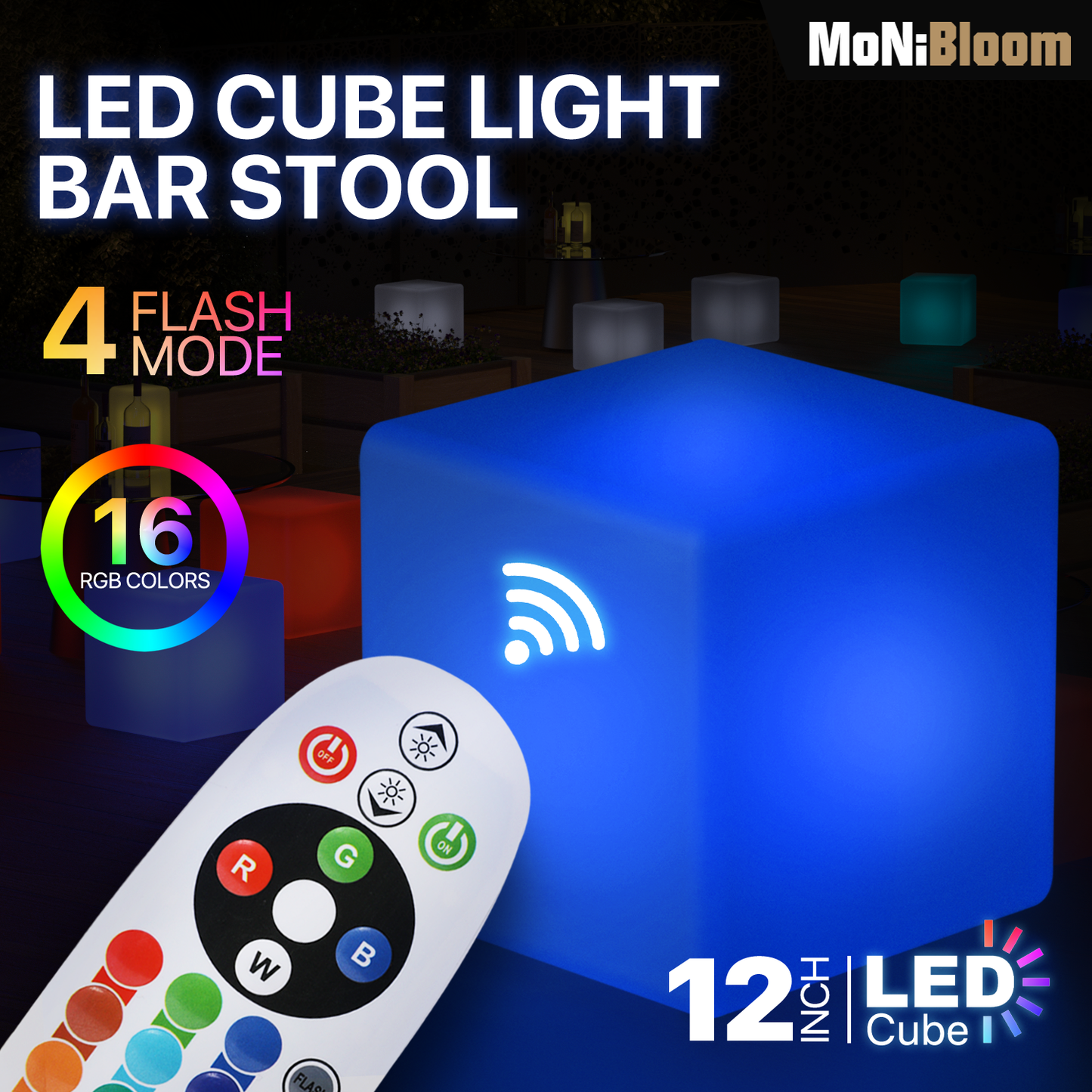 LED - Stool - 12''Cube - 16 Colors Remote Control