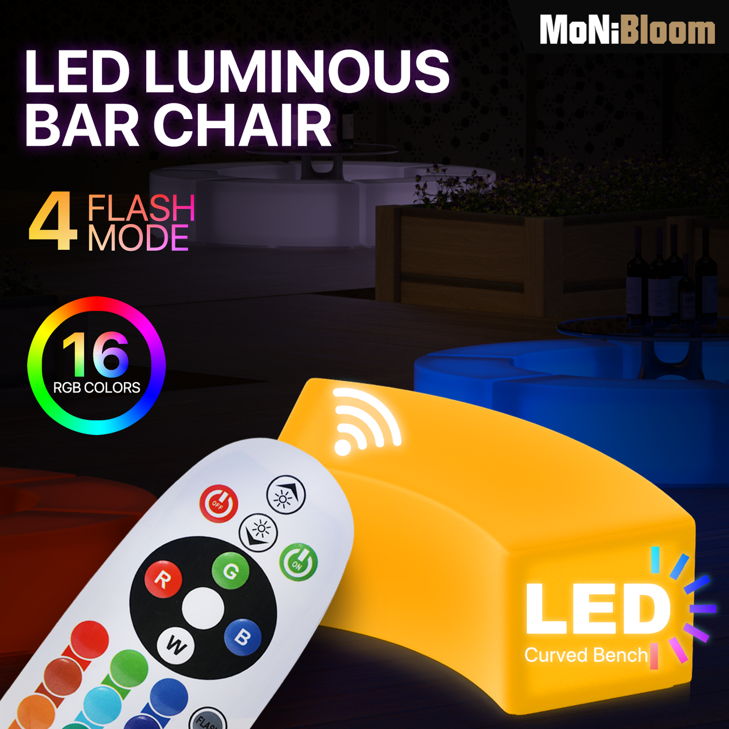 LED - Chair - Curved Bench - 16 Colors Remote Control