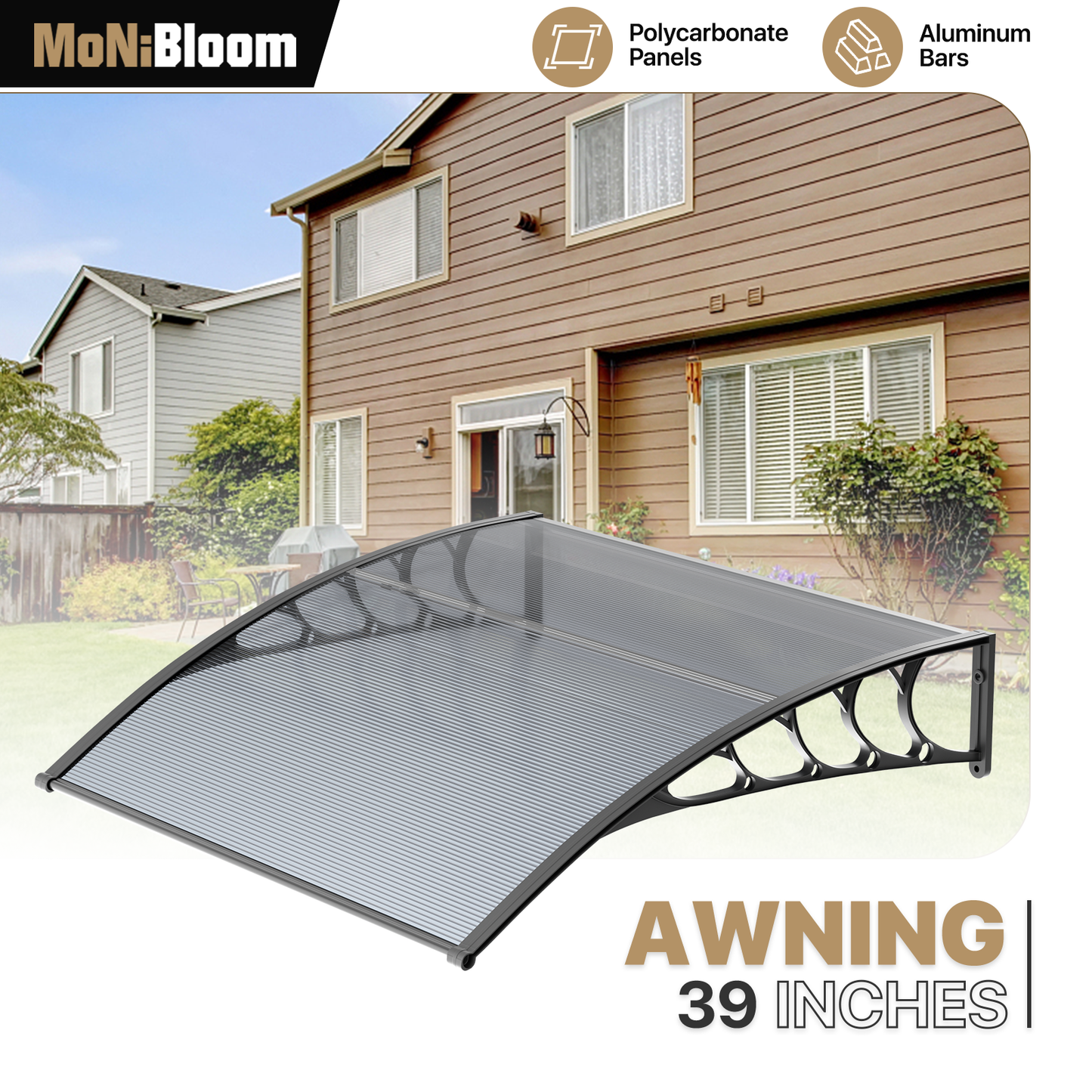 39"x35" Window Awning UV Protect Cover Outdoor Front Door Canopy Patio SunShade