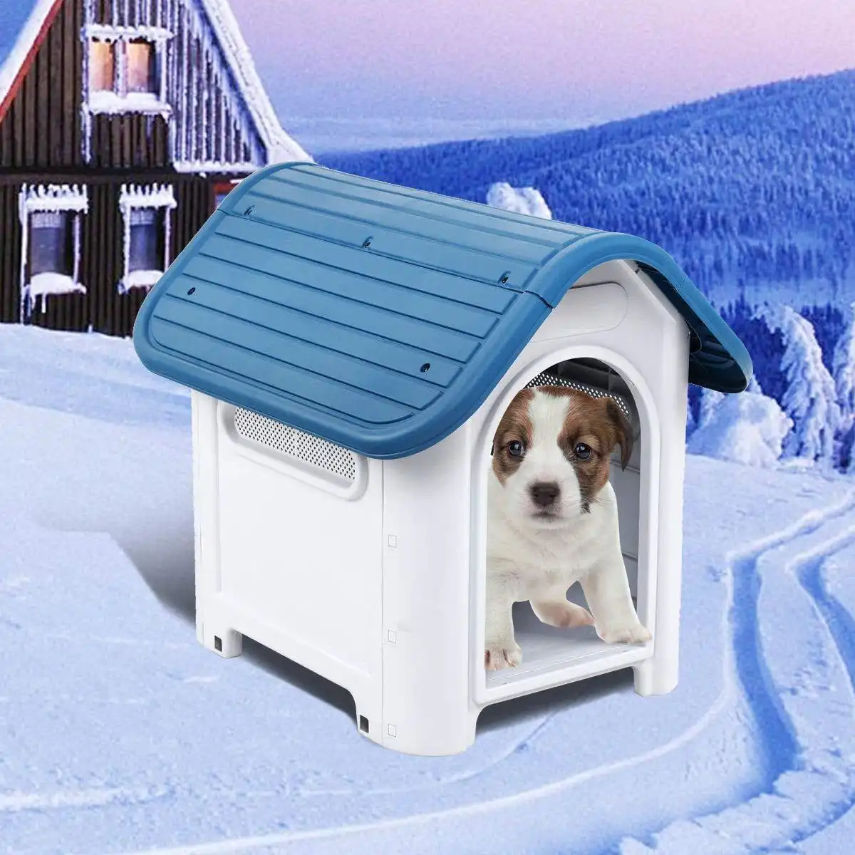 Waterproof Plastic Dog House Puppy Kennel Indoor Outdoor Pet Shelter - Up to 20lb