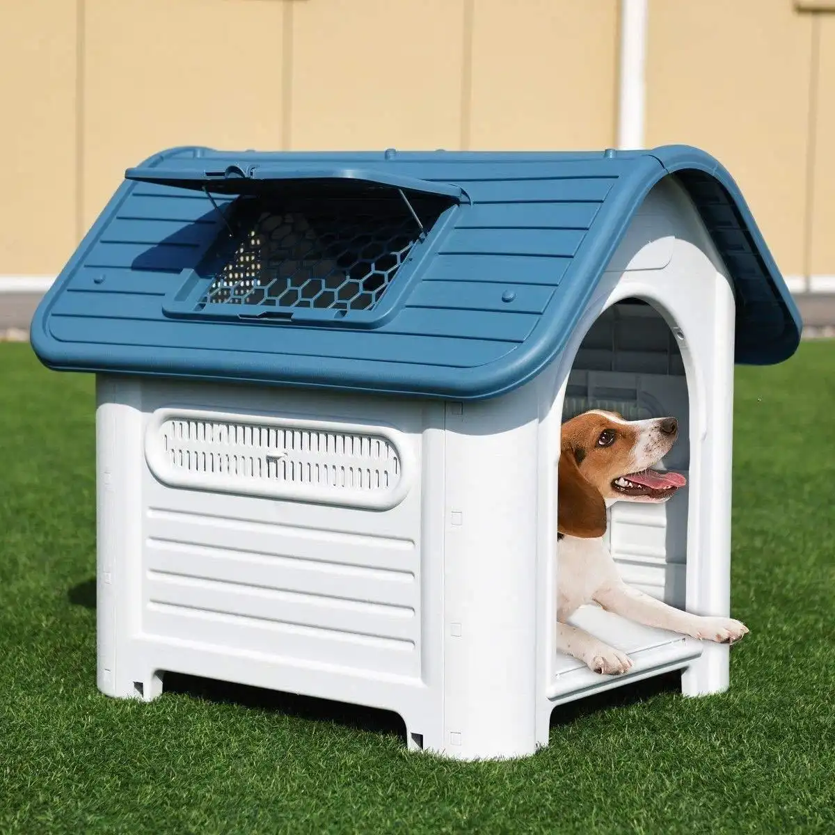 30" High Waterproof Plastic Dog House Pet Kennel Up to 30LB