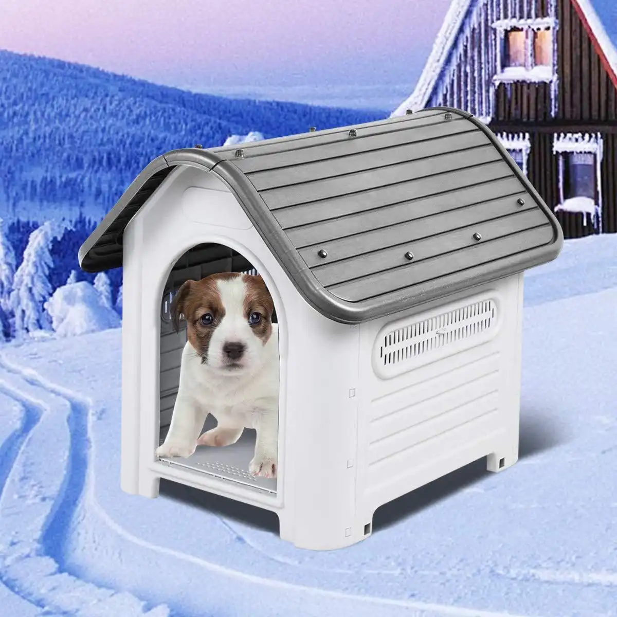 30" High Waterproof Plastic Dog House Pet Kennel Up to 30LB
