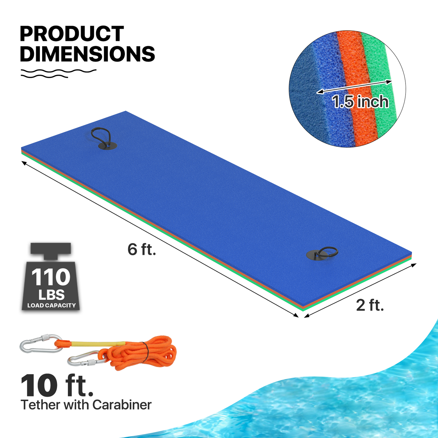 6 * 2 ft Water Floating Mat